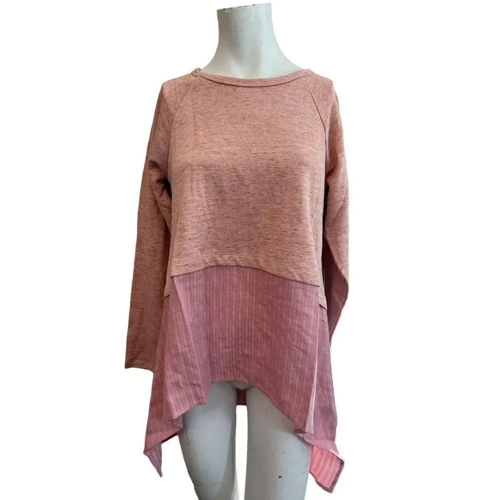 Doe & Rae Small Pink Long Sleeve Blouse Tunic Pullover Sweatshirt NWT